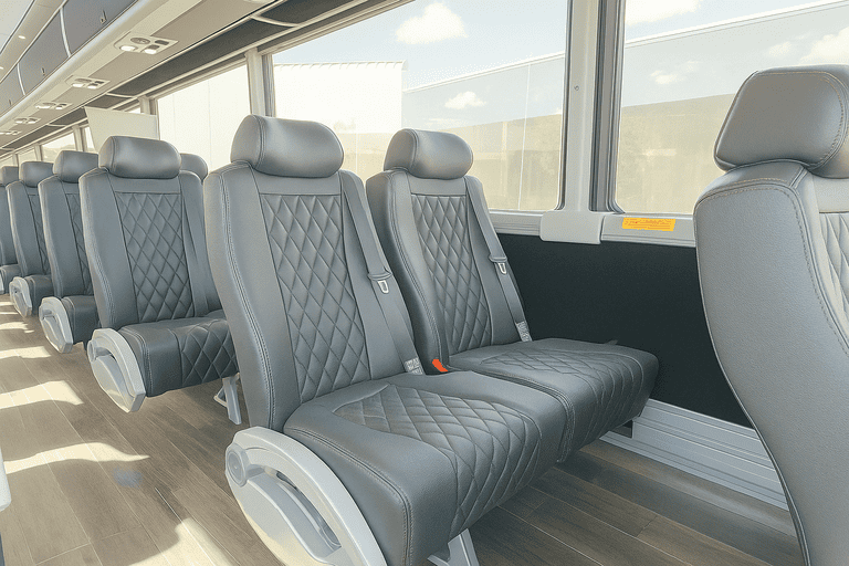 interior of Rockford Minibus Company charter bus